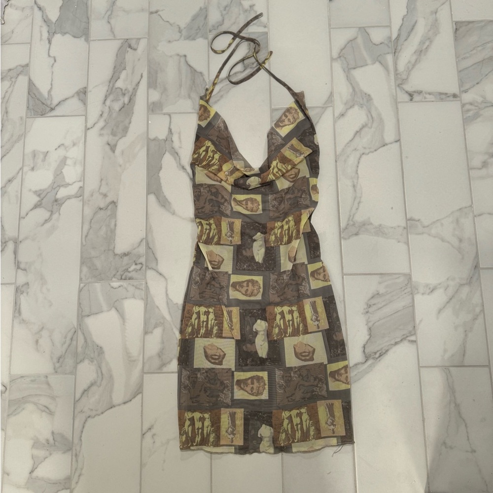 Cowl neck halter body con mini dress